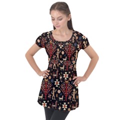 Carpet-symbols Puff Sleeve Tunic Top