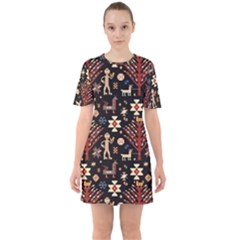 Carpet-symbols Sixties Short Sleeve Mini Dress by Gohar