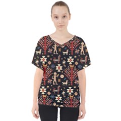 Carpet-symbols V-neck Dolman Drape Top by Gohar