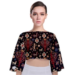 Carpet-symbols Tie Back Butterfly Sleeve Chiffon Top by Gohar