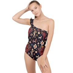 Carpet-symbols Frilly One Shoulder Swimsuit by Gohar