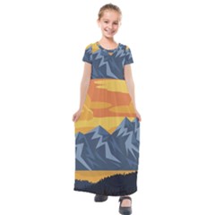 Illustration Landscape Nature Kids  Short Sleeve Maxi Dress by Wegoenart