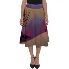 Landscape Illustration Nature Sky Perfect Length Midi Skirt by Wegoenart