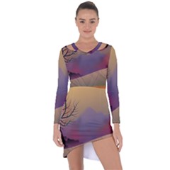 Landscape Illustration Nature Sky Asymmetric Cut-out Shift Dress by Wegoenart