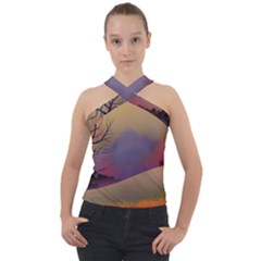 Landscape Illustration Nature Sky Cross Neck Velour Top by Wegoenart