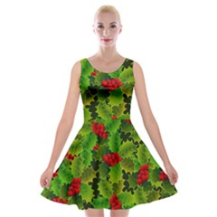 Illustration Christmas Xmas Background Velvet Skater Dress by Wegoenart