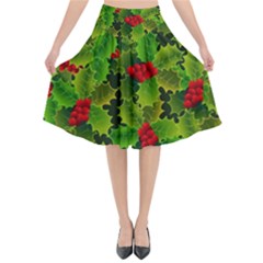 Illustration Christmas Xmas Background Flared Midi Skirt by Wegoenart