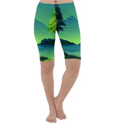 Green Landscape Illustration Nature Cropped Leggings  by Wegoenart