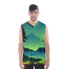 Green Landscape Illustration Nature Men s Basketball Tank Top by Wegoenart