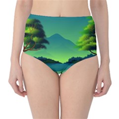 Green Landscape Illustration Nature Classic High-waist Bikini Bottoms by Wegoenart