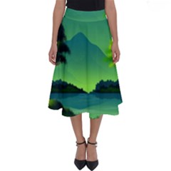 Green Landscape Illustration Nature Perfect Length Midi Skirt by Wegoenart