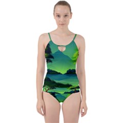 Green Landscape Illustration Nature Cut Out Top Tankini Set