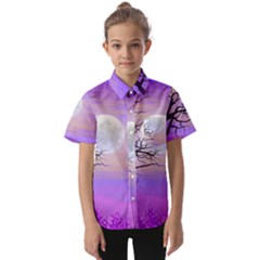 Abstract Nature Landscape Illustration Sky Clouds Kids  Short Sleeve Shirt by Wegoenart