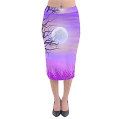 Abstract Nature Landscape Illustration Sky Clouds Velvet Midi Pencil Skirt by Wegoenart