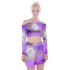 Abstract Nature Landscape Illustration Sky Clouds Off Shoulder Top With Mini Skirt Set by Wegoenart