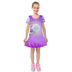 Abstract Nature Landscape Illustration Sky Clouds Kids  Short Sleeve Velvet Dress by Wegoenart