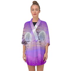 Abstract Nature Landscape Illustration Sky Clouds Half Sleeve Chiffon Kimono by Wegoenart