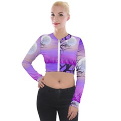 Abstract Nature Landscape Illustration Sky Clouds Long Sleeve Cropped Velvet Jacket by Wegoenart