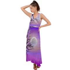 Abstract Nature Landscape Illustration Sky Clouds V-neck Chiffon Maxi Dress by Wegoenart