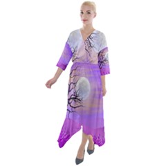 Abstract Nature Landscape Illustration Sky Clouds Quarter Sleeve Wrap Front Maxi Dress by Wegoenart