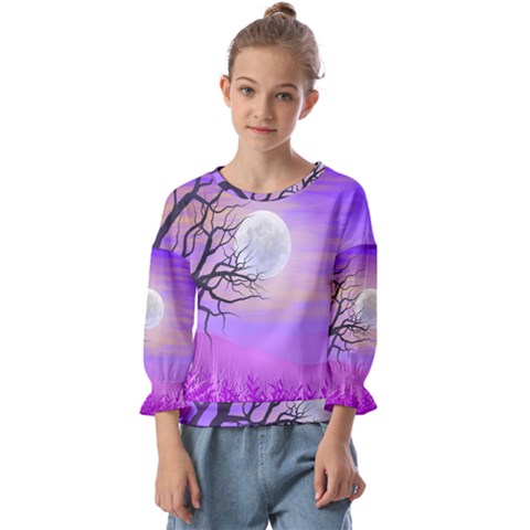 Abstract Nature Landscape Illustration Sky Clouds Kids  Cuff Sleeve Top by Wegoenart