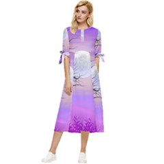 Abstract Nature Landscape Illustration Sky Clouds Bow Sleeve Chiffon Midi Dress by Wegoenart