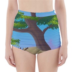 Nature Background Illustration Landscape High-waisted Bikini Bottoms by Wegoenart