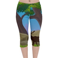 Nature Background Illustration Landscape Velvet Capri Leggings  by Wegoenart