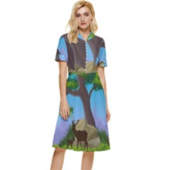 Nature Background Illustration Landscape Button Top Knee Length Dress by Wegoenart