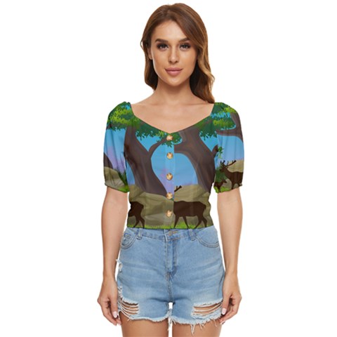 Nature Background Illustration Landscape Button Up Blouse by Wegoenart