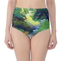 Landscape Illustration Nature Painting Classic High-waist Bikini Bottoms by Wegoenart