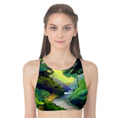 Landscape Illustration Nature Painting Tank Bikini Top by Wegoenart