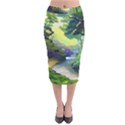 Landscape Illustration Nature Painting Velvet Midi Pencil Skirt View1