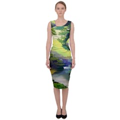 Landscape Illustration Nature Painting Sleeveless Pencil Dress by Wegoenart