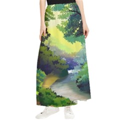 Landscape Illustration Nature Painting Maxi Chiffon Skirt by Wegoenart