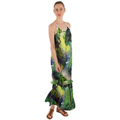 Landscape Illustration Nature Painting Cami Maxi Ruffle Chiffon Dress by Wegoenart