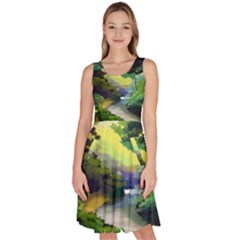 Landscape Illustration Nature Painting Knee Length Skater Dress With Pockets