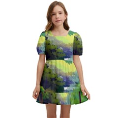 Landscape Illustration Nature Painting Kids  Short Sleeve Dolly Dress by Wegoenart