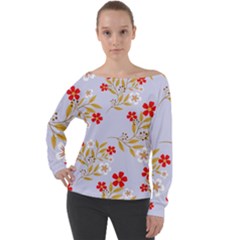 Illustration Pattern Flower Floral Off Shoulder Long Sleeve Velour Top by Wegoenart