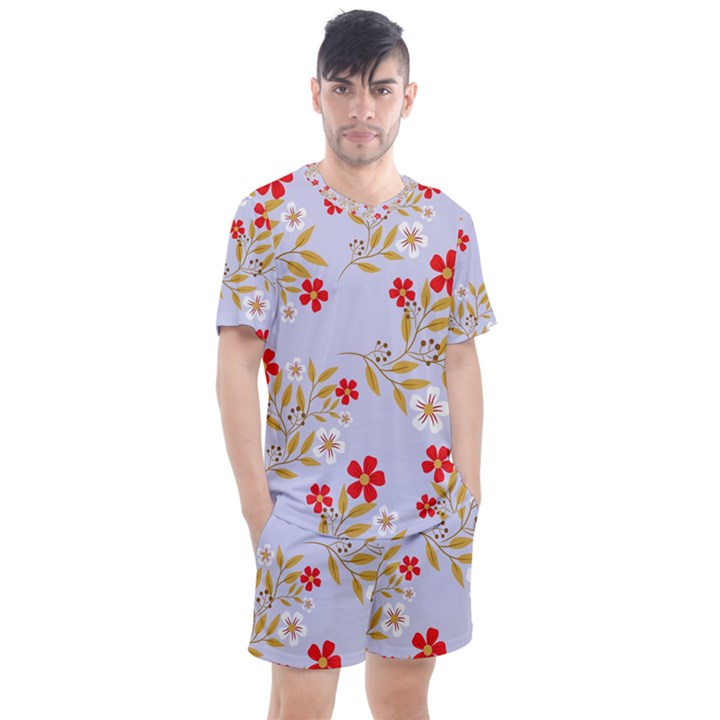 Illustration Pattern Flower Floral Men s Mesh Tee and Shorts Set