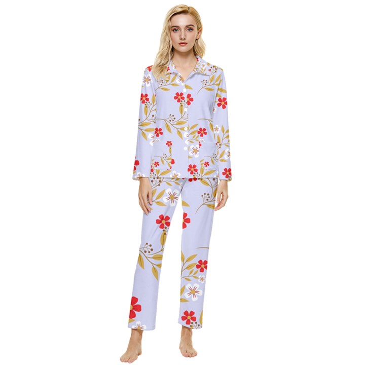 Illustration Pattern Flower Floral Womens  Long Sleeve Velvet Pocket Pajamas Set