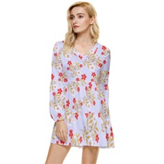 Illustration Pattern Flower Floral Tiered Long Sleeve Mini Dress by Wegoenart