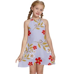 Illustration Pattern Flower Floral Kids  Halter Collar Waist Tie Chiffon Dress by Wegoenart