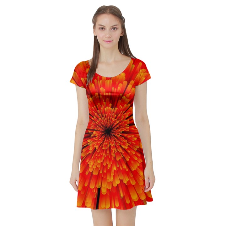 Red Orange Illustration Background Abstract Short Sleeve Skater Dress