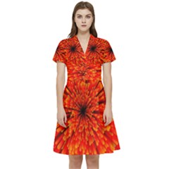 Red Orange Illustration Background Abstract Short Sleeve Waist Detail Dress by Wegoenart