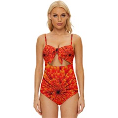 Red Orange Illustration Background Abstract Knot Front One-piece Swimsuit by Wegoenart