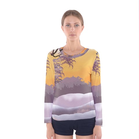 Illustration Background Landscape Women s Long Sleeve Tee by Wegoenart