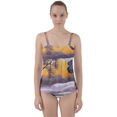 Illustration Background Landscape Twist Front Tankini Set by Wegoenart