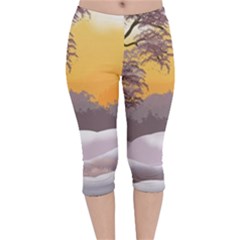 Illustration Background Landscape Velvet Capri Leggings  by Wegoenart