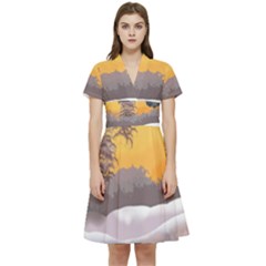 Illustration Background Landscape Short Sleeve Waist Detail Dress by Wegoenart